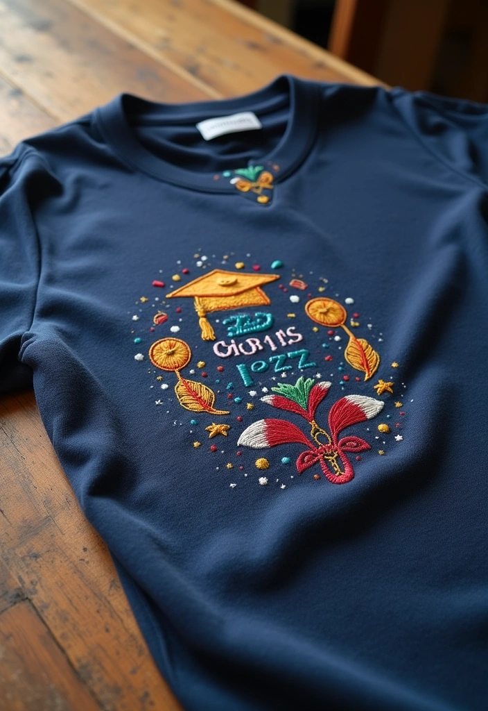 18 DIY Leavers Shirt Ideas That Will Let Your Creativity Shine on Graduation Day! - 4. Hand-Embroidery Touch
