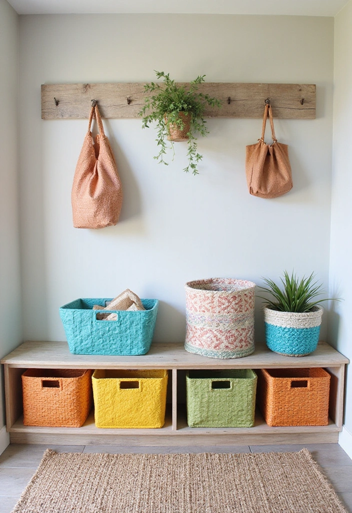 21 Summer Entryway Decor Tips That Will Make a Lasting First Impression (You Can't Miss #3!) - 13. Colorful Storage Solutions