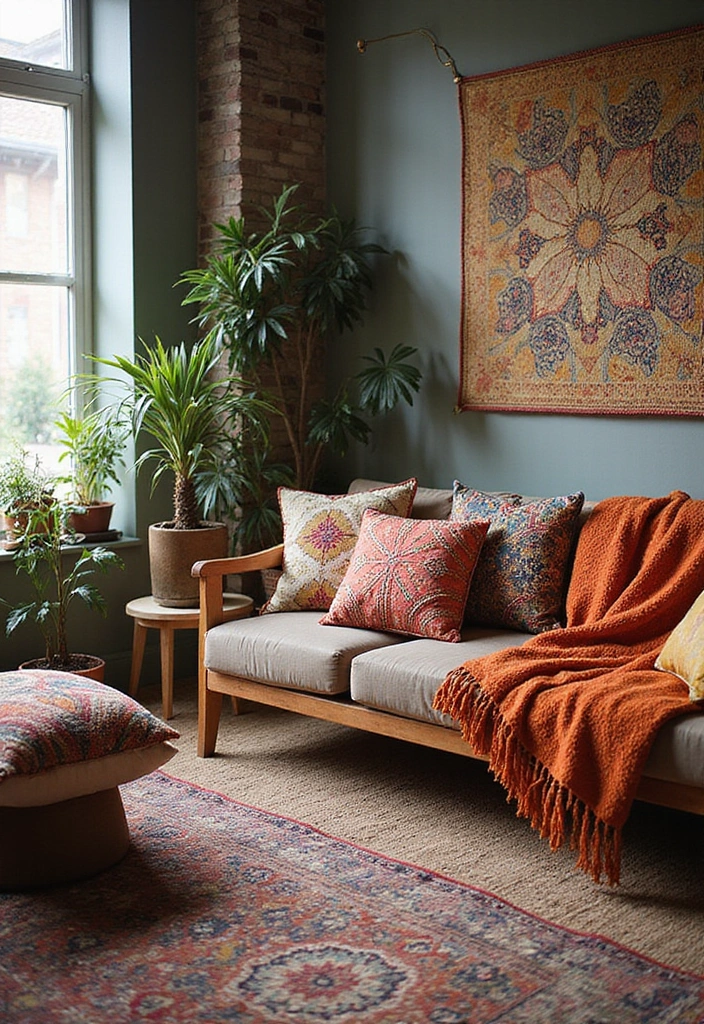 15 Colorful Throw Pillow Ideas That'll Instantly Brighten Your Living Room! - 7. Bohemian Textiles