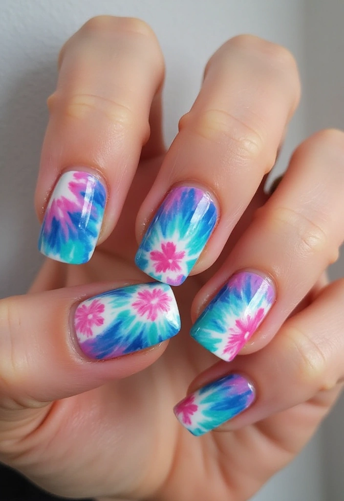 15 Stunning Summer Nails Inspired by Beach Vibes (You’ll Want #7 ASAP!) - 11. Colorful Tie-Dye