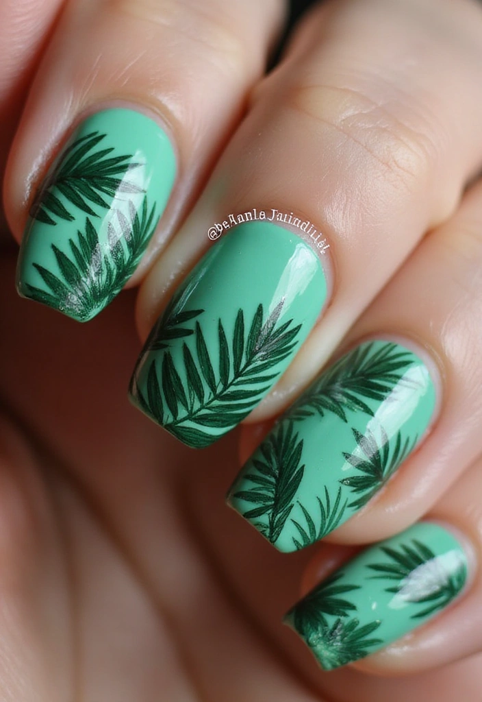 15 Stunning Summer Nails Inspired by Beach Vibes (You’ll Want #7 ASAP!) - 2. Tropical Palm Leaves