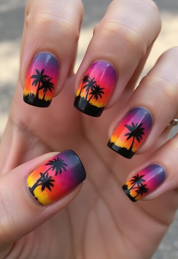 15 Stunning Summer Nails Inspired by Beach Vibes (You’ll Want #7 ASAP!) - 7. Beach Sunset Silhouettes