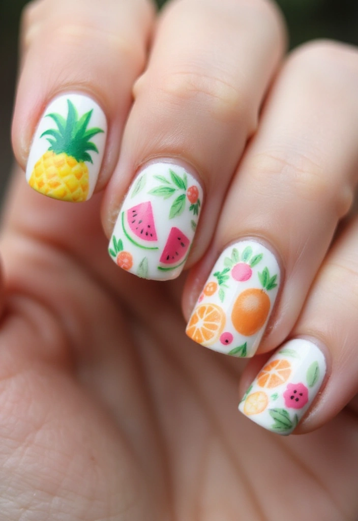 15 Stunning Summer Nails Inspired by Beach Vibes (You’ll Want #7 ASAP!) - 8. Fun Fruit Designs