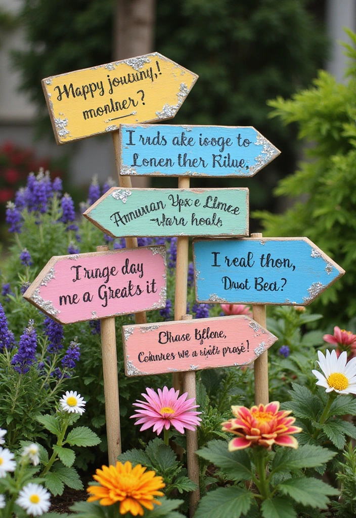 18 Vibrant Garden Decor Ideas That Will Make Your Backyard a Summer Paradise! - 10. Lively Garden Signs