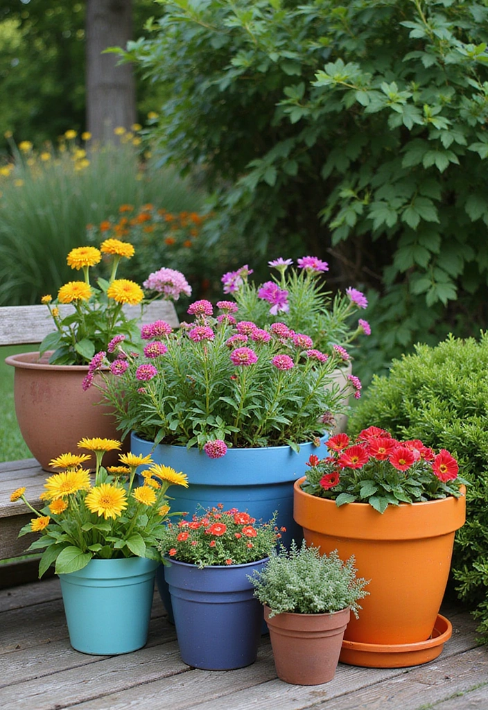 18 Vibrant Garden Decor Ideas That Will Make Your Backyard a Summer Paradise! - 3. Colorful Planters and Pots