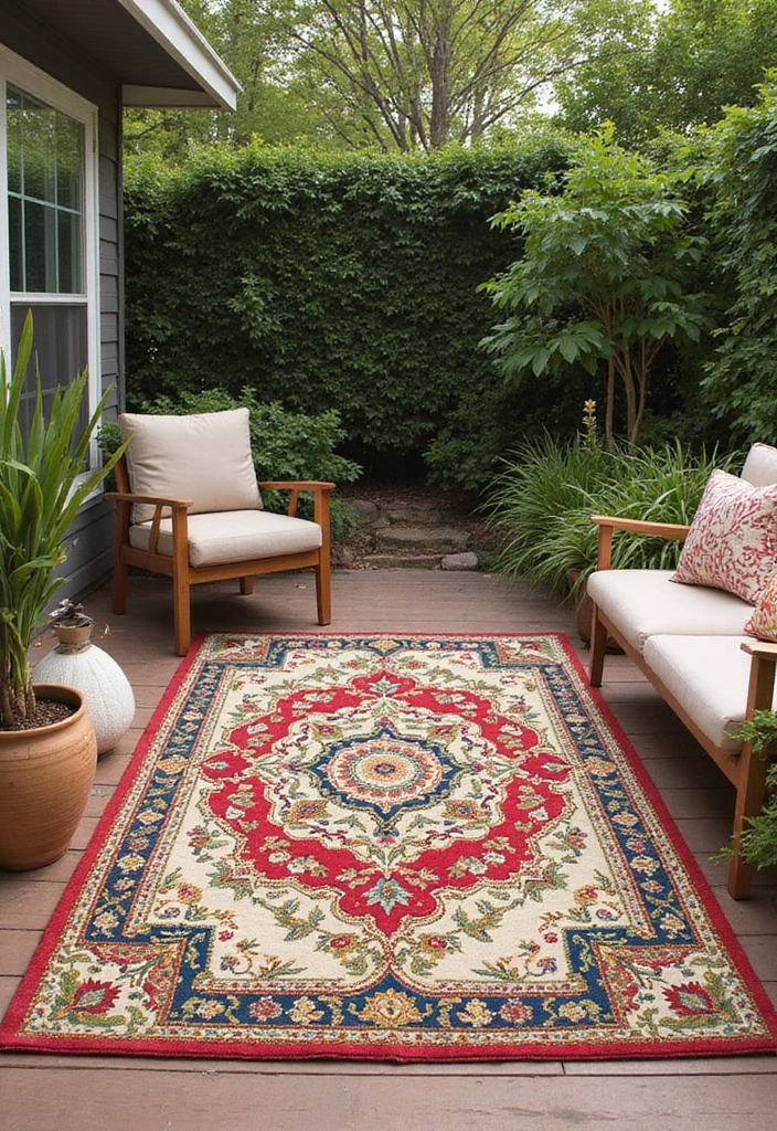 18 Vibrant Garden Decor Ideas That Will Make Your Backyard a Summer Paradise! - 6. Fun Outdoor Rugs