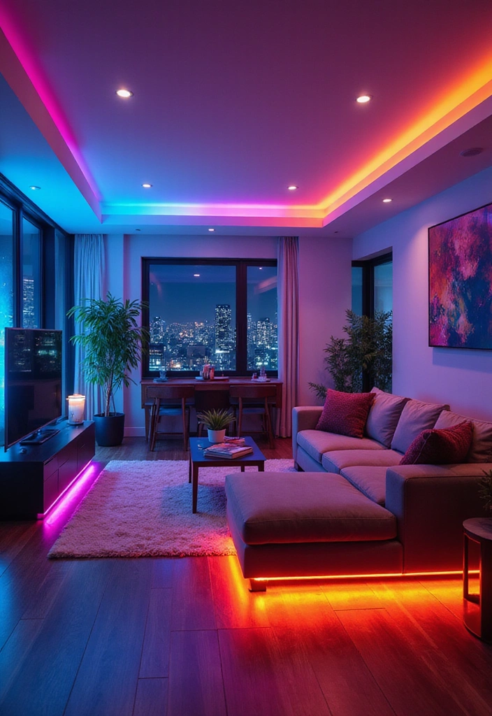 22 Decorative Lighting Ideas That Will Make Your Home Shine Like Never Before! - 14. Color-Changing Lights: Dynamic Ambiance