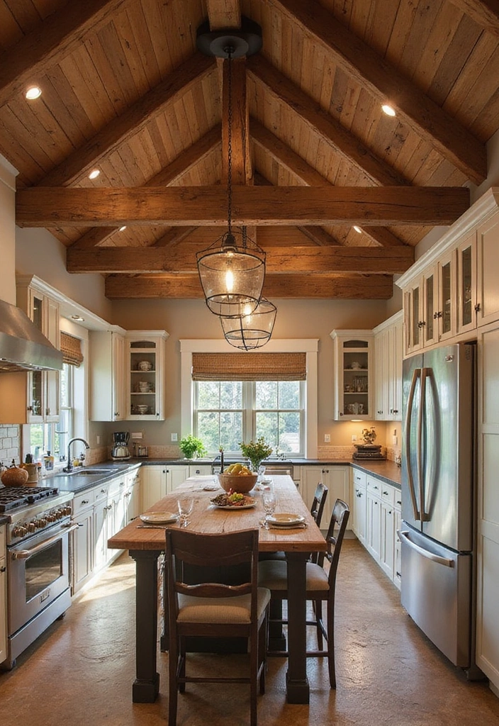 25 Farmhouse Kitchen Decor Ideas That'll Transform Your Space into a Cozy Retreat! - 1. Rustic Wooden Beams