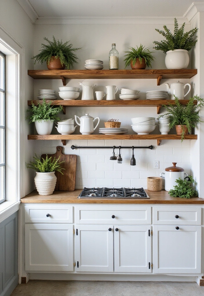 25 Farmhouse Kitchen Decor Ideas That'll Transform Your Space into a Cozy Retreat! - 5. Open Shelving