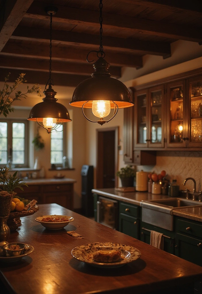 25 Farmhouse Kitchen Decor Ideas That'll Transform Your Space into a Cozy Retreat! - 7. Vintage Lighting Fixtures