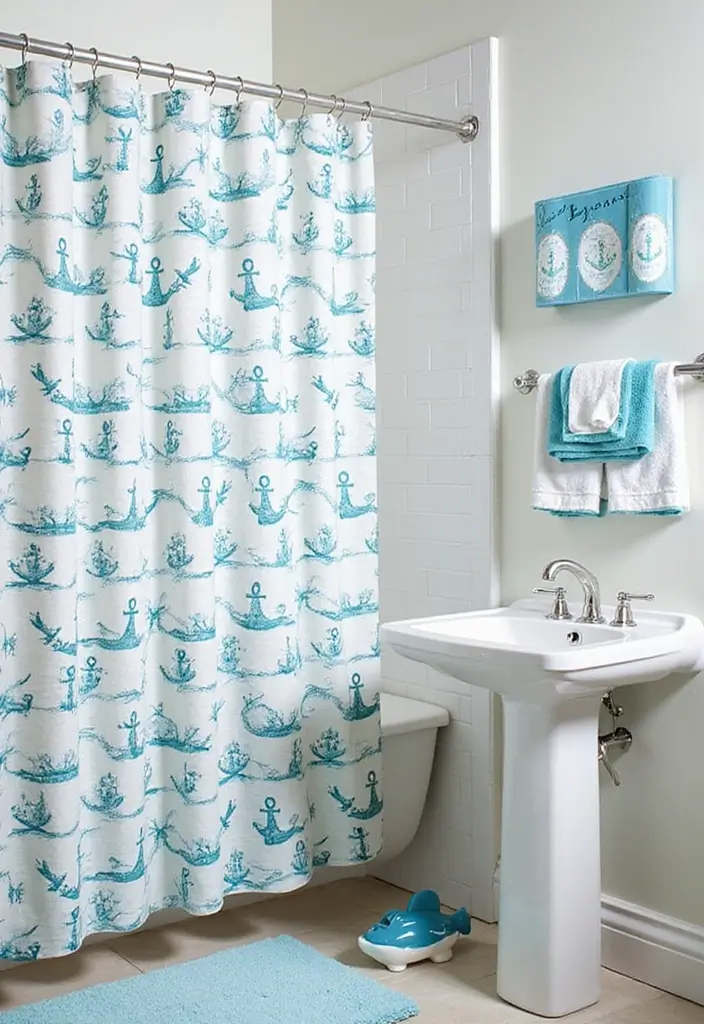 15 Summer Bathroom Decor Ideas That Will Make You Feel Like You're on Vacation! - 1. Nautical-Inspired Shower Curtain