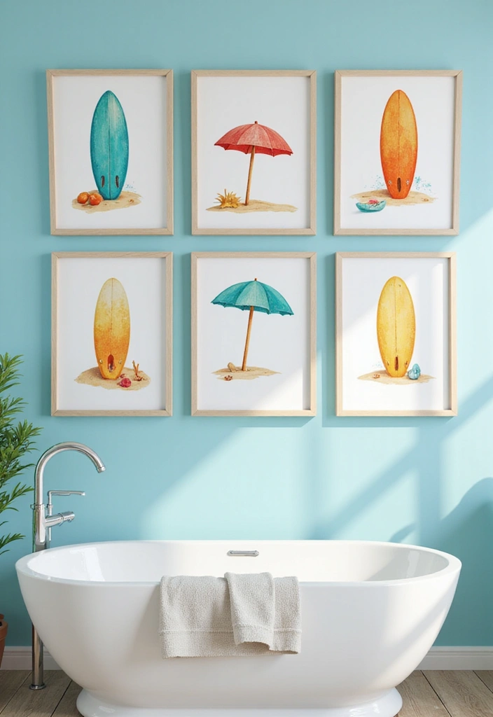 15 Summer Bathroom Decor Ideas That Will Make You Feel Like You're on Vacation! - 12. Fun Beach-Themed Prints