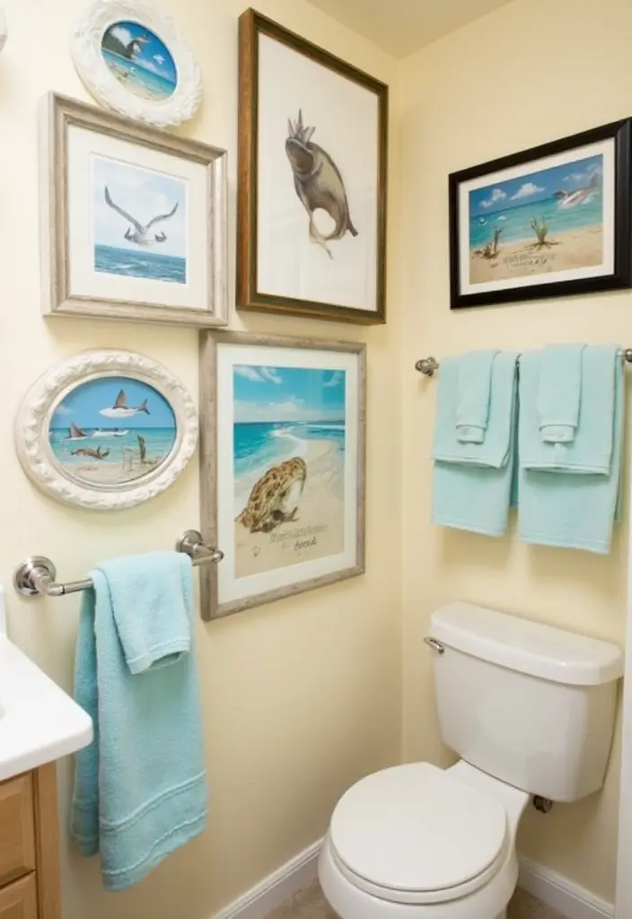 15 Summer Bathroom Decor Ideas That Will Make You Feel Like You're on Vacation! - 5. Coastal Artwork
