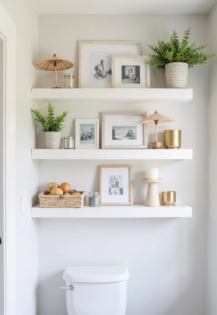 15 Summer Bathroom Decor Ideas That Will Make You Feel Like You're on Vacation! - 6. Floating Shelves with Beach Decor