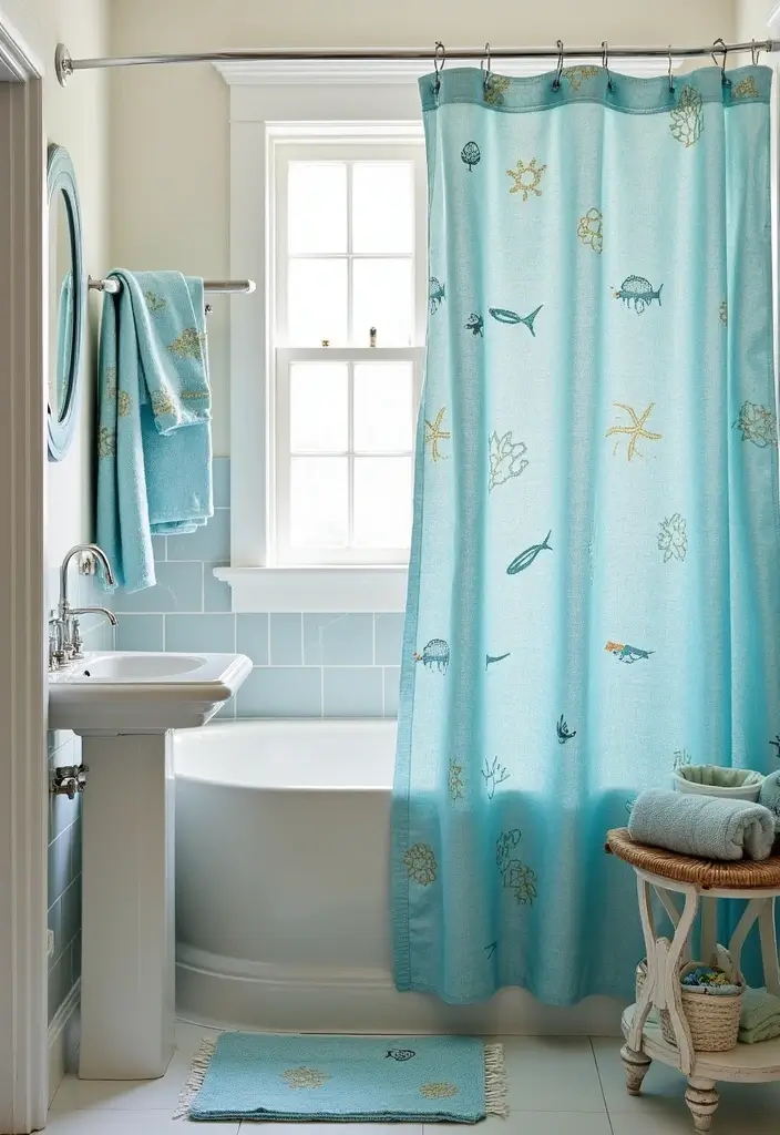 15 Summer Bathroom Decor Ideas That Will Make You Feel Like You're on Vacation! - 9. Ocean-Inspired Textiles