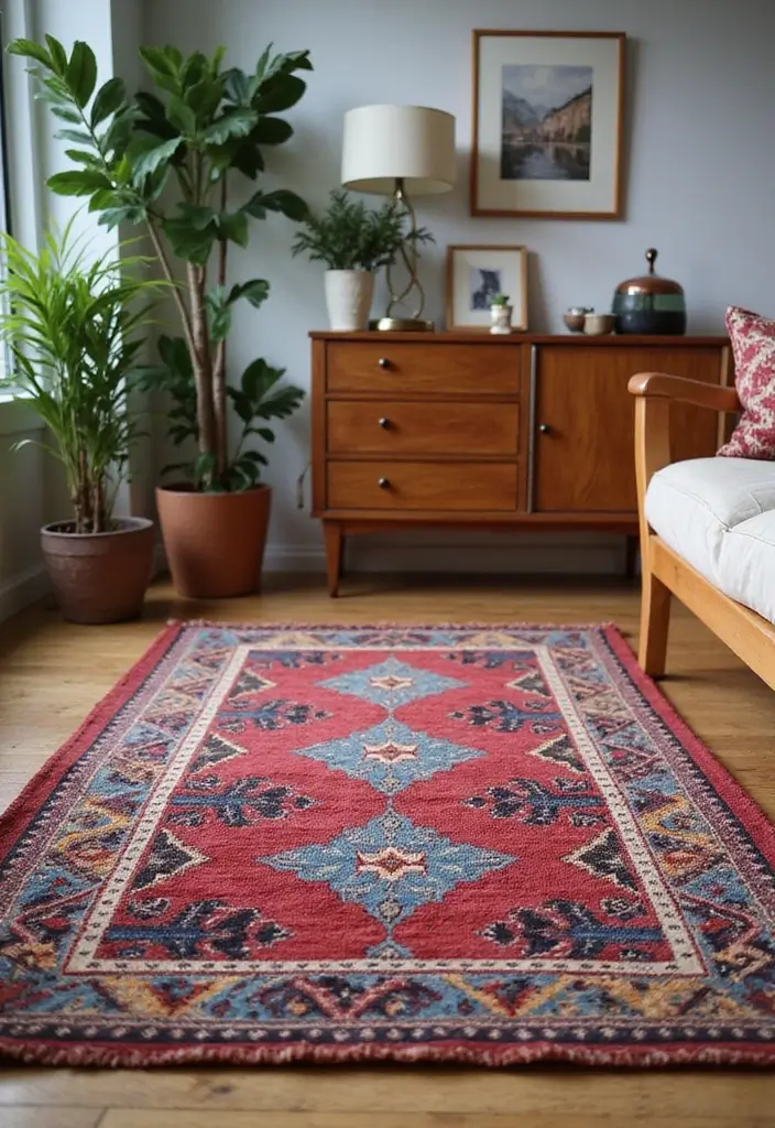 16 Vibrant Boho Decor Ideas That'll Transport You to a Dreamy Escape! - 1. Colorful Kilim Rugs