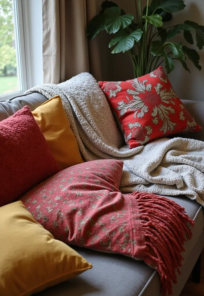16 Vibrant Boho Decor Ideas That'll Transport You to a Dreamy Escape! - 7. Cozy Layering with Throws and Pillows