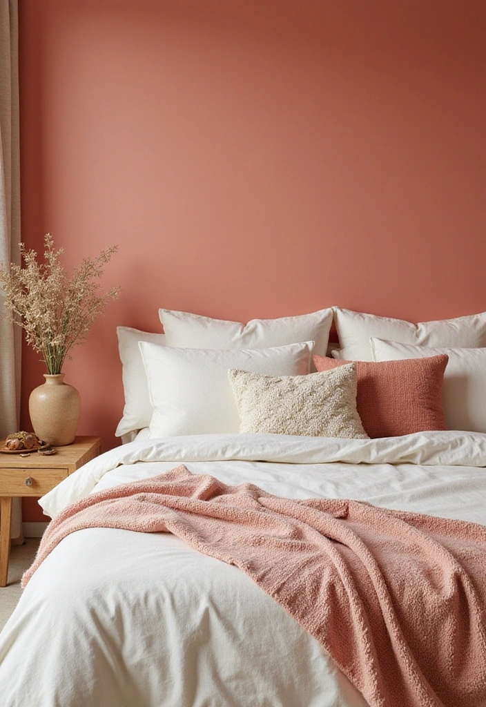 15 Bedroom Color Palettes for a Serene Escape (You'll Love #9!) - 10. Soft Coral and Off-White